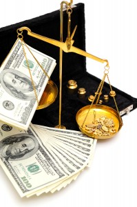 Gold nuggets and dollars